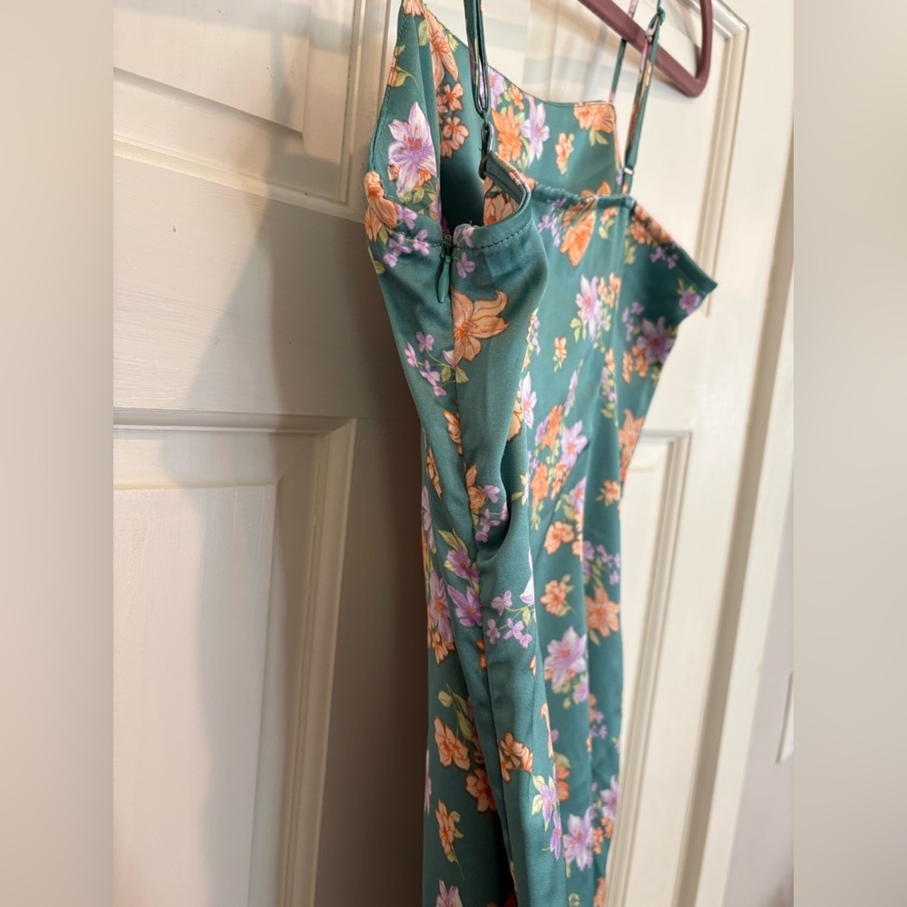 Hippie Rose Green Mini Dress with Orange and Purple Flowers - Picture 3 of 5